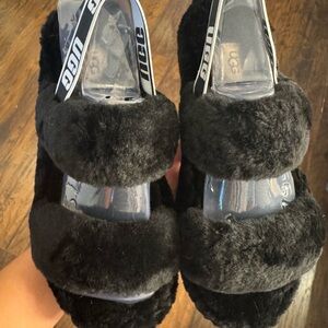 UGG Black Fluffy Slippers